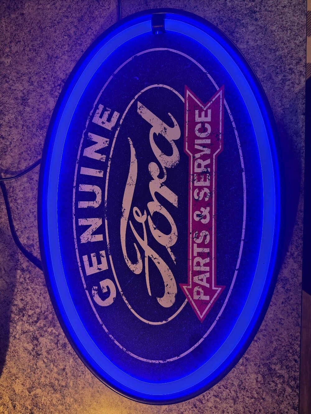 Genuine Ford Parts & Service Neon Sign - Blue & Red - Mustang Metal Sign Combo